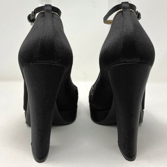 Prada Black Satin Gold Sequins Embellished Mary Jane Platform Pumps - Picture 5 of 9